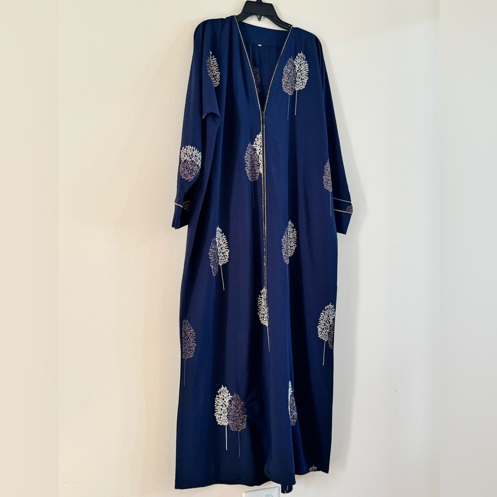 Abaya Islamic Wear Maxi Long Sleeved Dress Size XL - XXL Beaded Navy Blue
